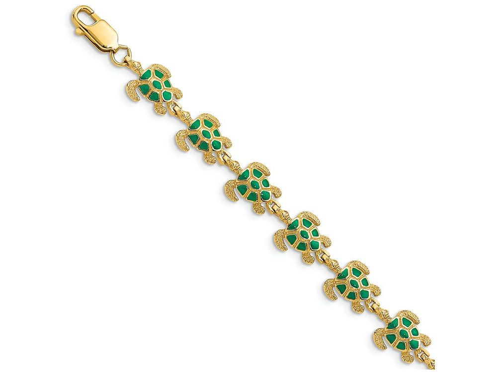 FJC Finejewelers Sea Turtle Bracelet with Green Enamel Shell Textured 7 Inch x 9.1mm