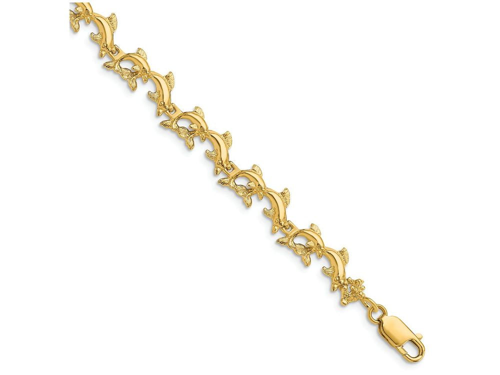 FJC Finejewelers Double Dolphin Link Polish Engraved Bracelet