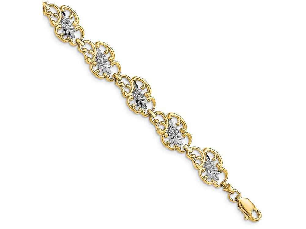 FJC Finejewelers Scalloped Oval Flower Bright Cut Leavestwo-color Bracelet