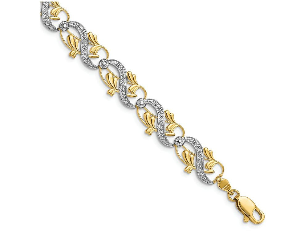 FJC Finejewelers Bright Cut White Dots Connecting Sash Leavestwo-color Bracelet