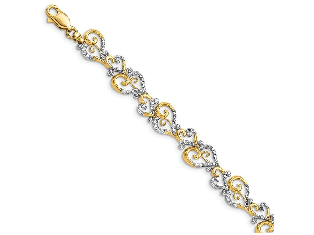 FJC Finejewelers Abstract Alt Bright Cut Heart Link Bracelettwo-color