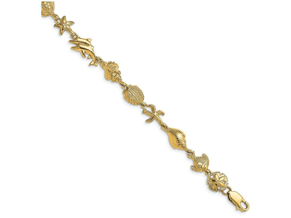 FJC Finejewelers 14k Yellow Gold Nautical Combination with Dolphins In Center Bracelet