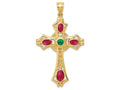 FJC Finejewelers 14k Yellow Gold Ruby Emerald Cabochon Cross Charm