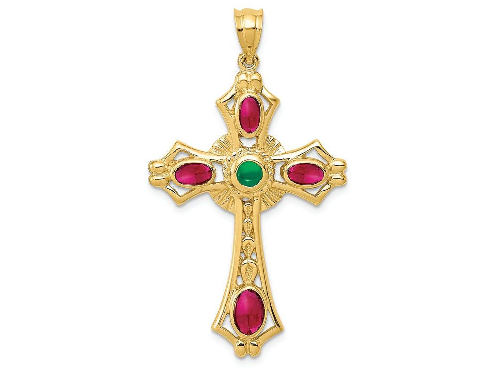 FJC Finejewelers 14k Yellow Gold Ruby Emerald Cabochon Cross Charm