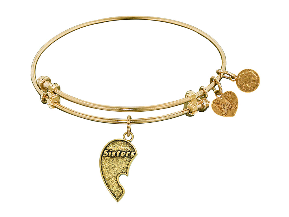 Angelica Collection Antique Yellow Stipple Finish Brass Left-half Heart sisters Expandable Bangle