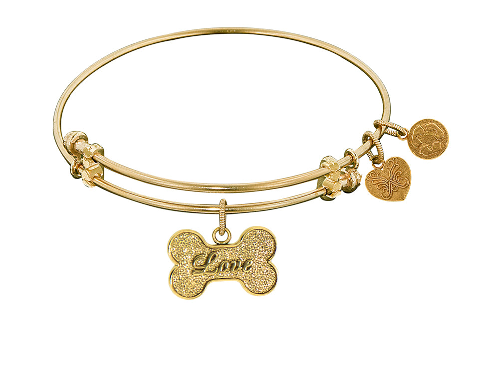 Angelica Collection Non-antique Yellow Stipple Finish Brass bone With Love Expandable Bangle