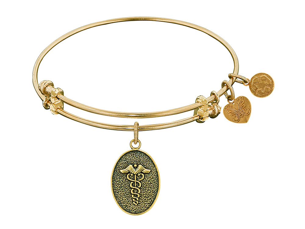 Angelica Collection Antique Yellow Stipple Finish Brass caduceus Expandable Bangle