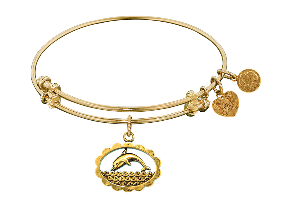 Angelica Collection Antique Yellow Smooth Finish Brass dolphin Expandable Bangle