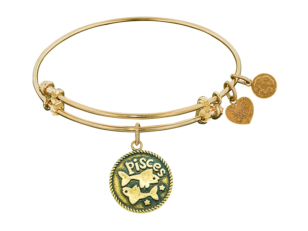 Angelica Collection Antique Yellow Smooth Finish Brass pisces- February Expandable Bangle