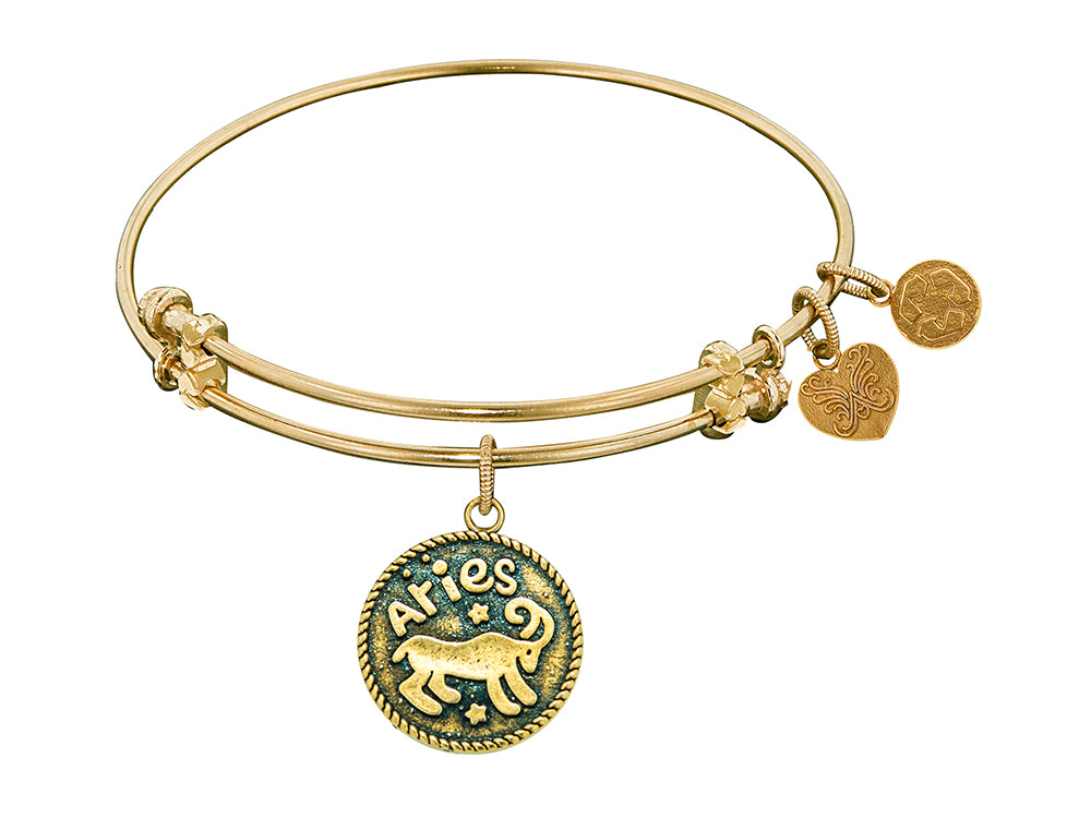 Angelica Collection Antique Yellow Smooth Finish Brass aries-march Expandable Bangle