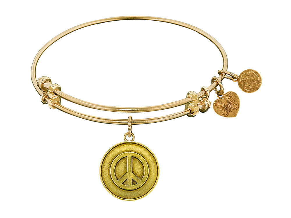 Angelica Collection Antique Yellow Smooth Finish Brass peace Symbol Expandable Bangle