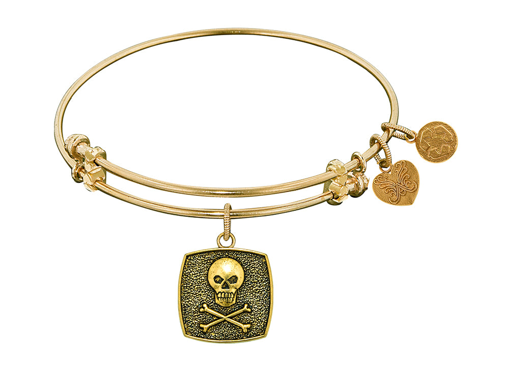 Angelica Collection Antique Yellow Stipple Finish Brass skull and Cross Bones Expandable Bangle
