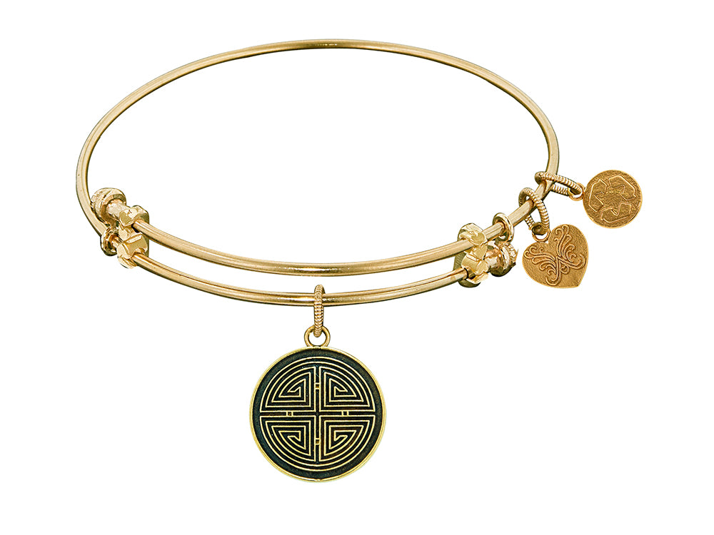 Angelica Collection Antique Yellow Smooth Finish Brass longevity Symbol Expandable Bangle