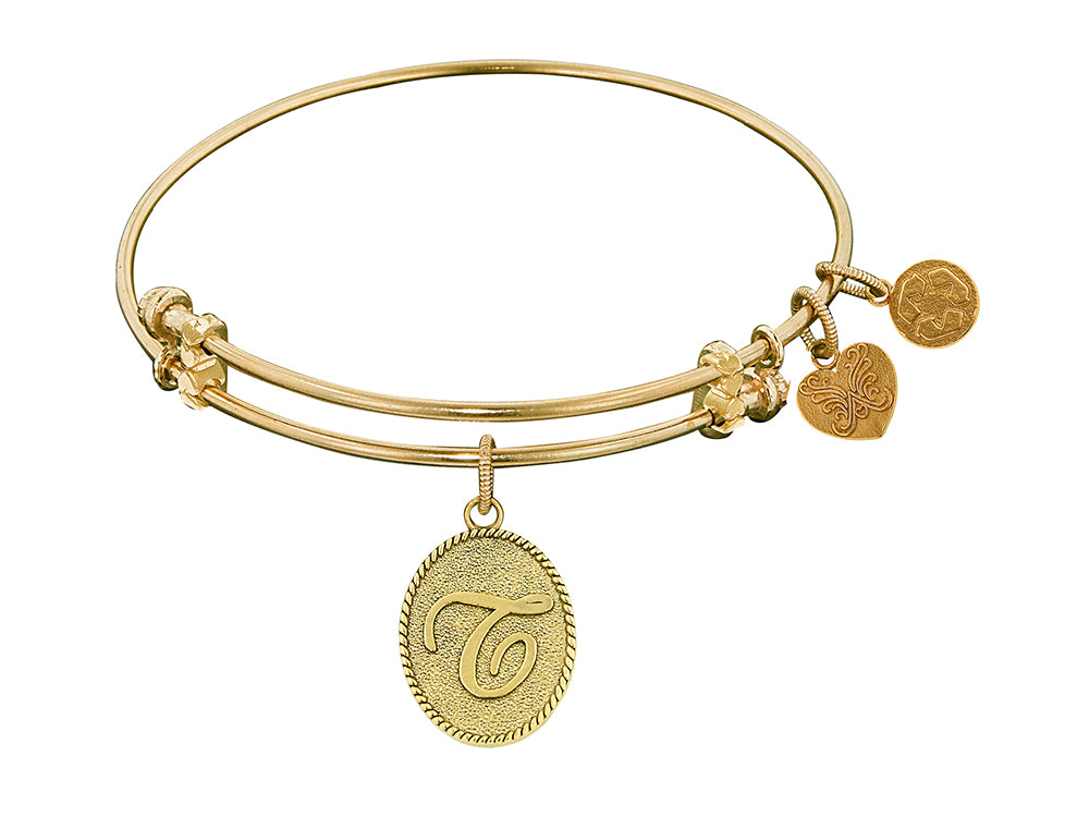 Angelica Collection Non-antique Yellow Stipple Finish Brass Initial t Expandable Bangle