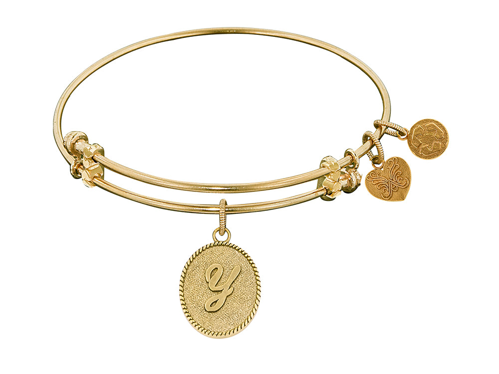 Angelica Collection Non-antique Yellow Stipple Finish Brass Initial y Expandable Bangle