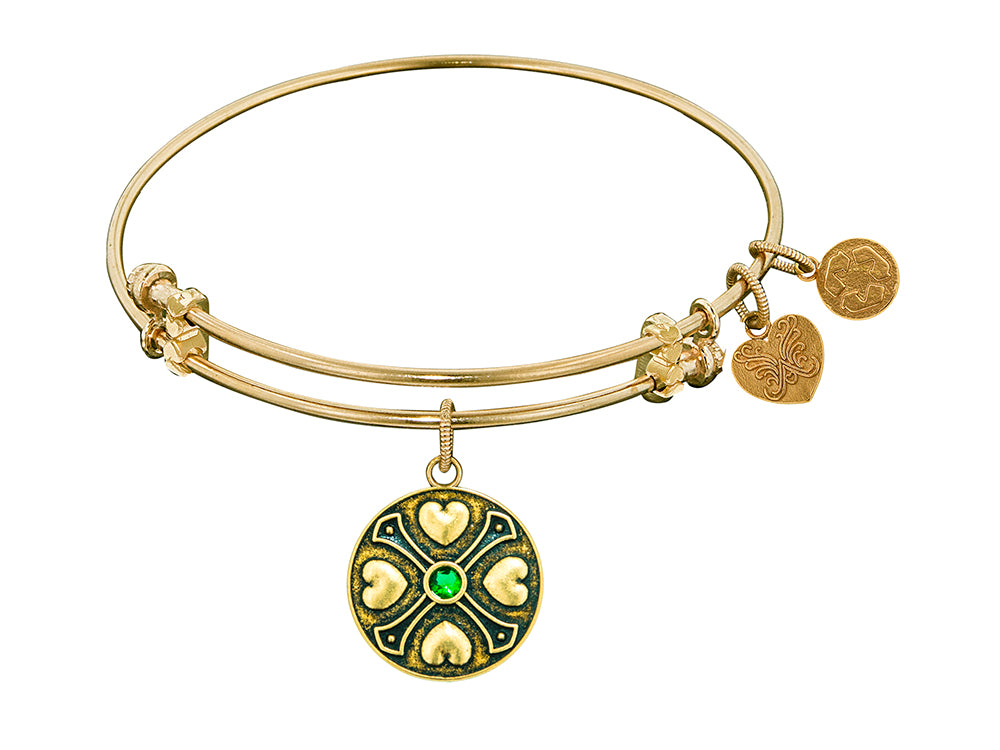 Angelica Collection Antique Yellow Finish Brass May Simulated Emarald Expandable Bangle