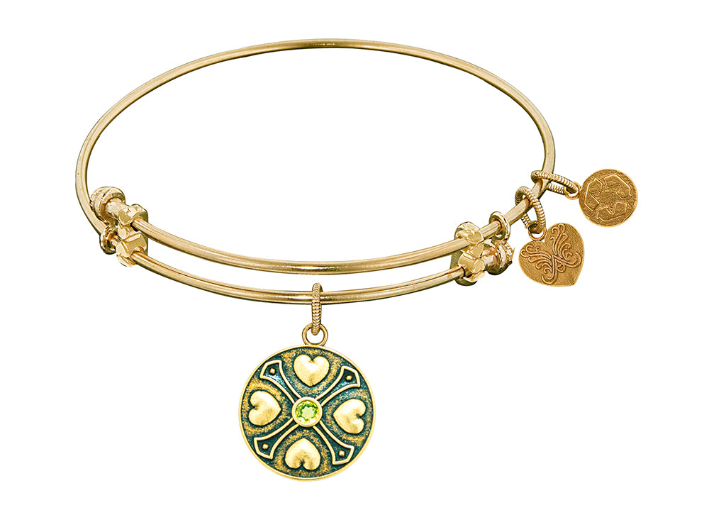 Angelica Collection Antique Yellow Finish Brass August Simulated Peridot Expandable Bangle