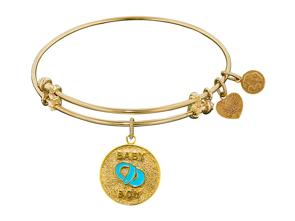 Angelica Collection Non-antique Yellow Stipple Finish Brass Enamel baby Boy Expandable Bangle