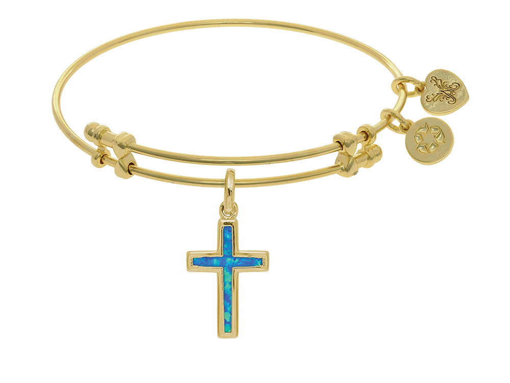 Brass With Yellow Cross Charm With Created Opal On Angelica Collection Bangle