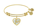 Angelica Collection Brass With Yellow love Heart Charm With Created Mother Of Pearl On Yellow Bangle