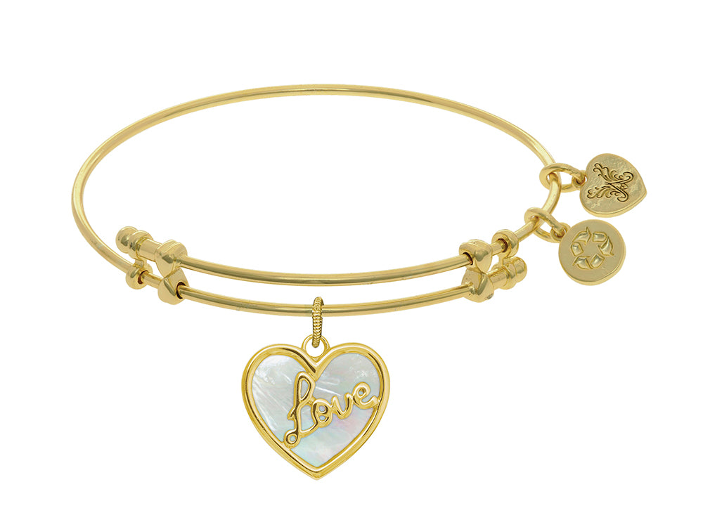 Angelica Collection Brass With Yellow love Heart Charm With Created Mother Of Pearl On Yellow Bangle