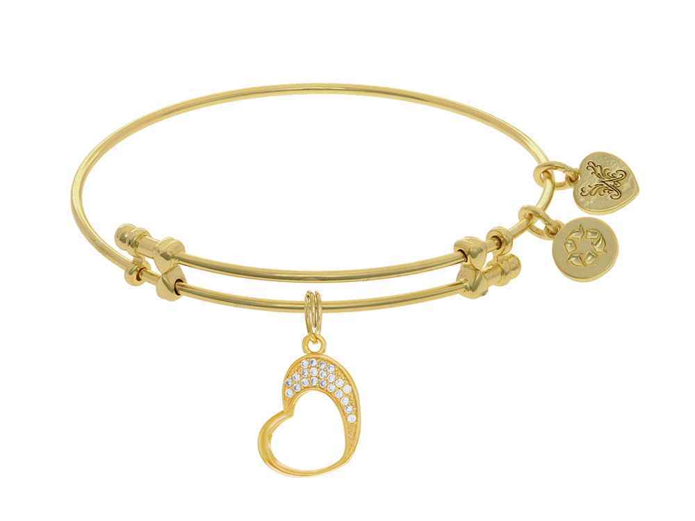 Brass With Yellow Finish CZ Heart Charm On Yellow Angelica Collection Bangle
