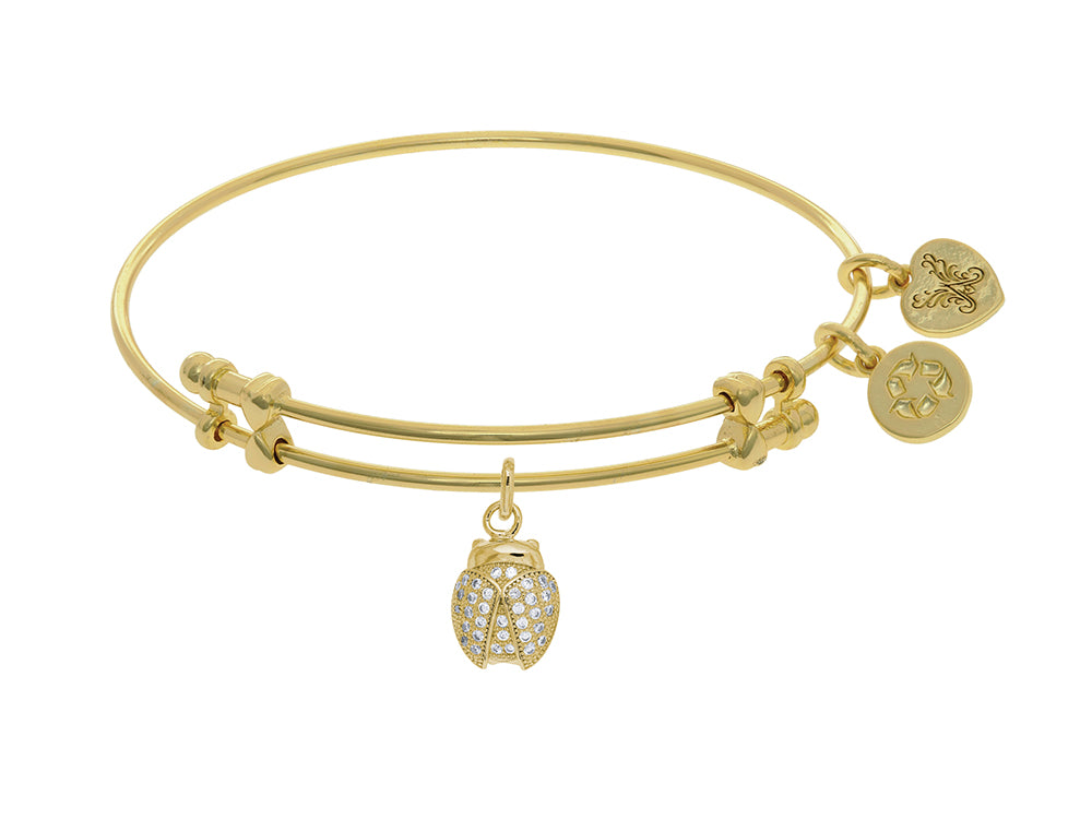 Brass With Yellow Finish Charm With White CZ Ladybug On Yellow Angelica Collection Bangle