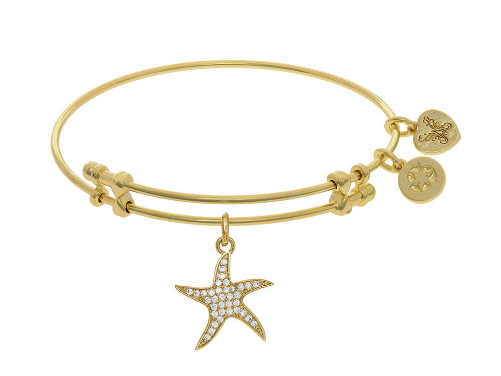 Brass With White Finish Charm With White CZ Starfi Sh On Yellow Angelica Collection Bangle