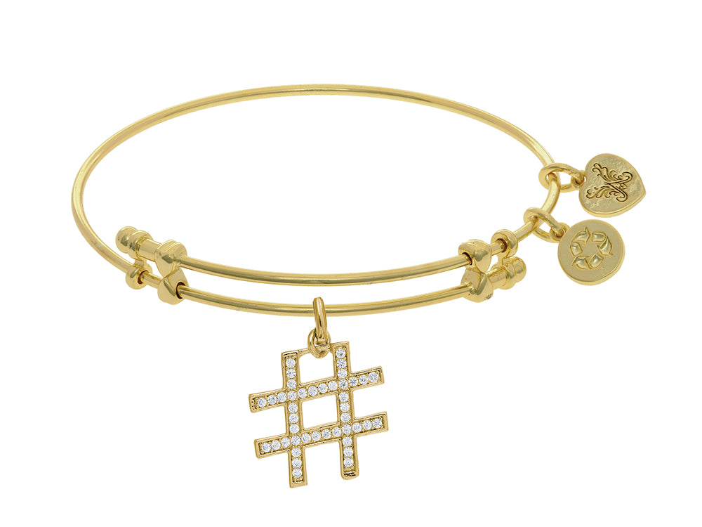Brass With Yellow Finish Hash Tag Charm On Yellow Angelica Collection Bangle