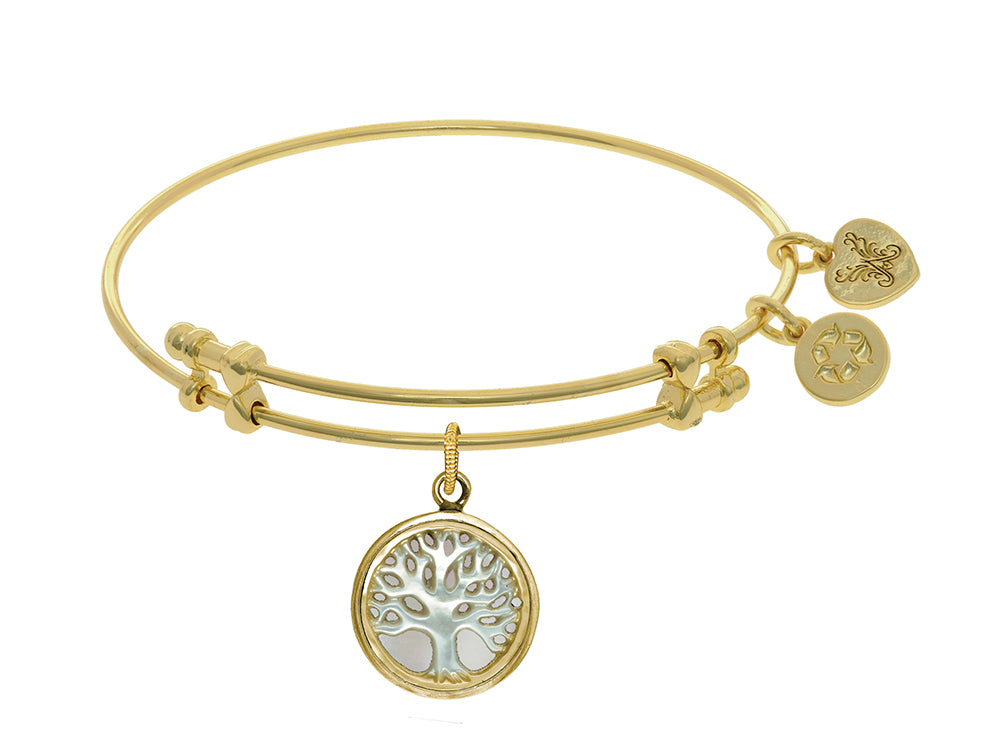 Brass With Yellow Tree Of Life On Created Mop Round Charm On Yellow Angelica Collection Bangle