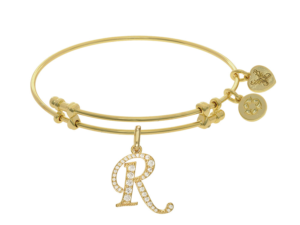 Brass With Yellow Finish  Initial R  Charm For Angelica Collection Bangle