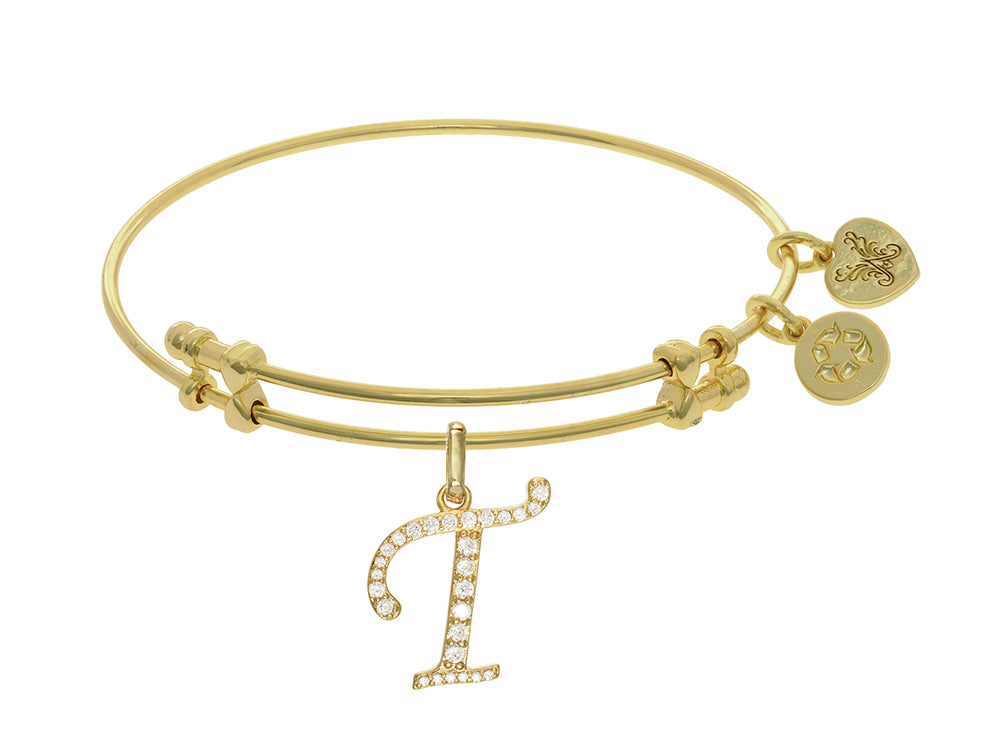 Brass With Yellow Finish  Initial T Charm For Angelica Collection Bangle