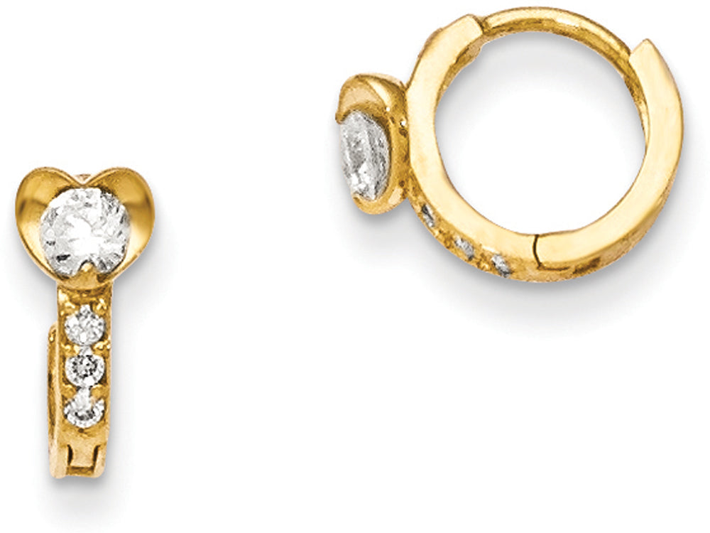 FJC Finejewelers 14k Yellow Gold Madi K CZ Children's Heart Hinged Hoop Earrings
