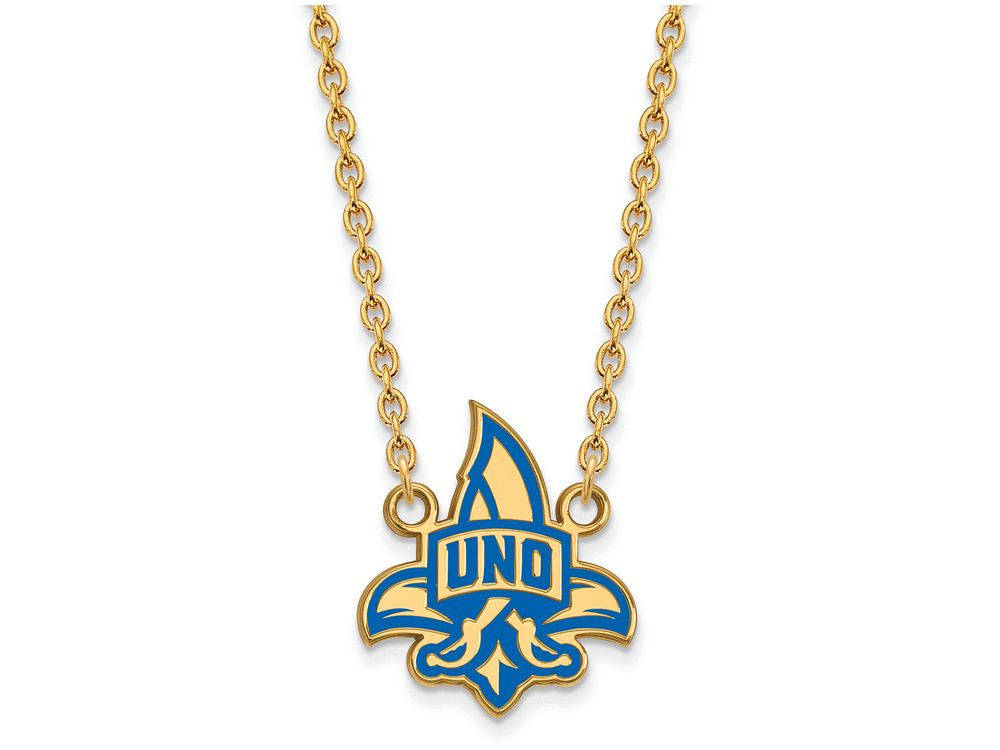 Logoart Sterling Silver Gp U Of New Orleans Large  Enamel Pendant Necklace