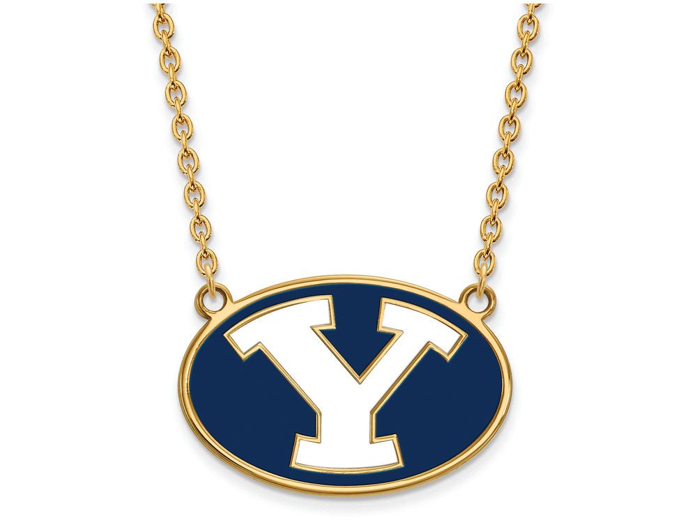 Logoart Sterling Silver Gp Brigham Young U Large  Enamel Pendant Necklace