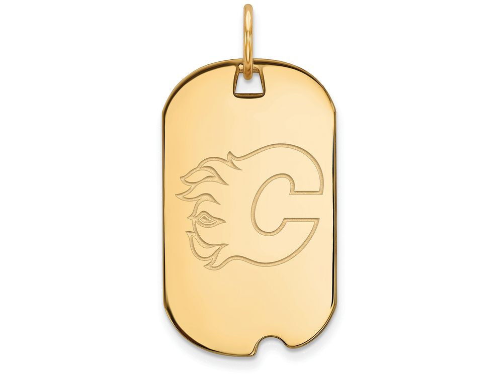 Logoart Sterling Silver Gp Calgary Flames Small Dog Tag Pendant Necklace