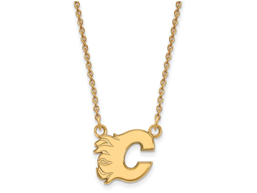 Sterling Silver Gp Nhl Logoart Calgary Flames Small Pendant Necklace