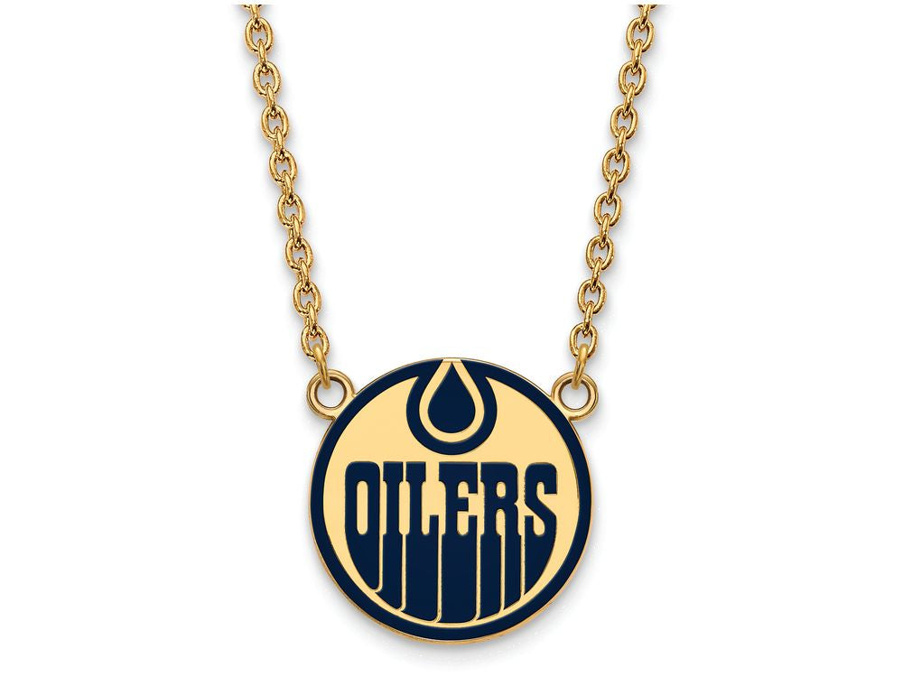 Sterling Silver Gp Nhl Logoart Edmonton Oilers Large  Enamel Pendant Necklace