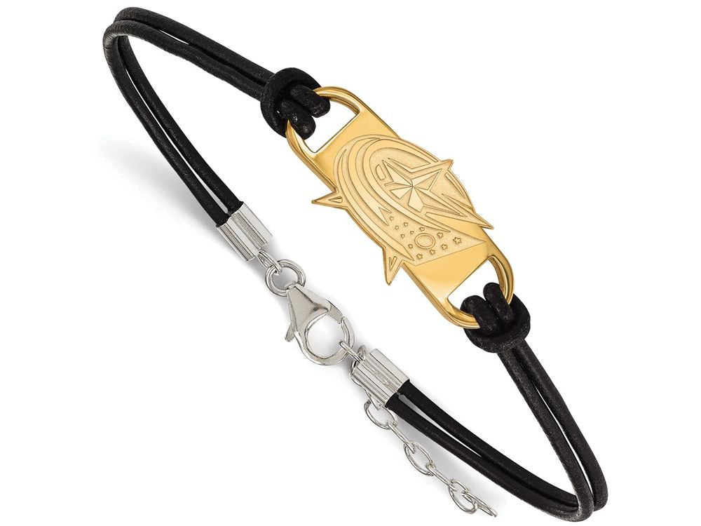 Logoart Sterling Silver Gp Columbus Blue Jackets Leather Bracelet Small Ce