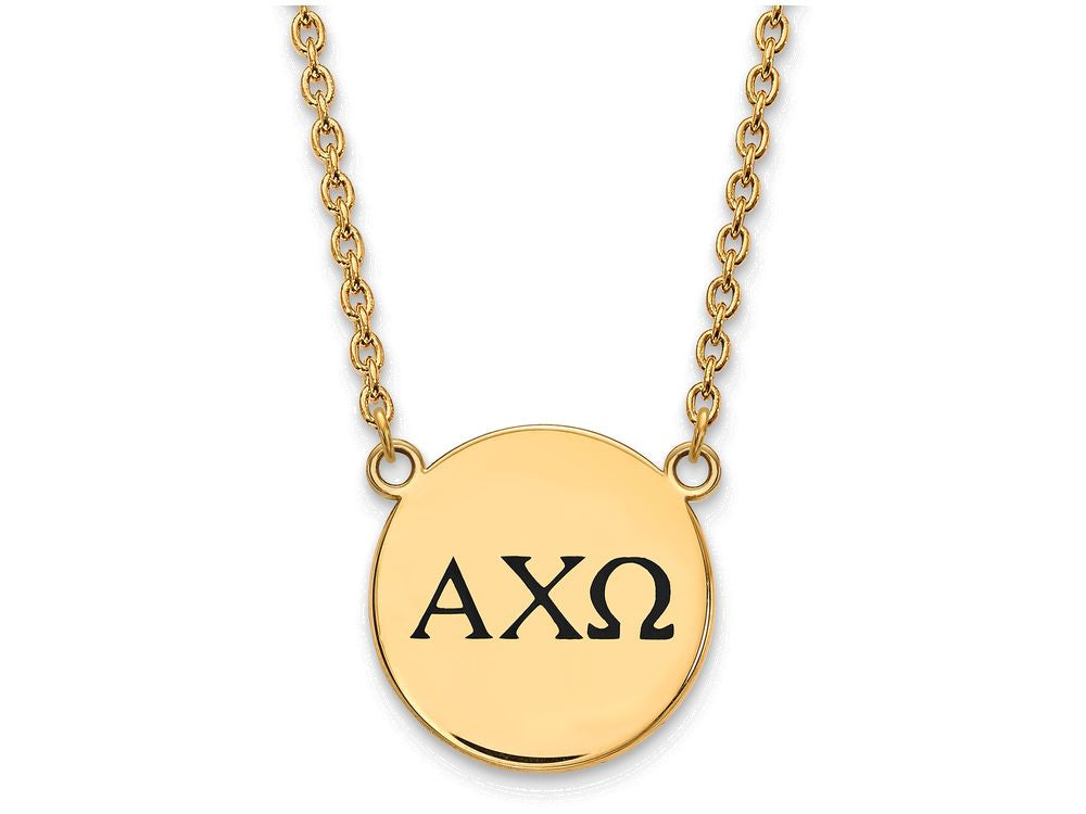 Logoart Sterling Silver Gp Alpha Chi Omega Large Enamel Pendant Necklace