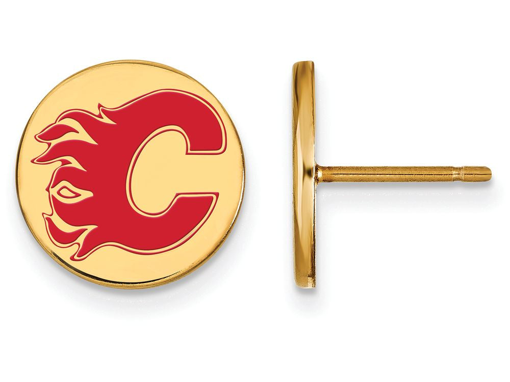 Sterling Silver Gp Nhl Logoart Calgary Flames Small Enamel Disc Earrings