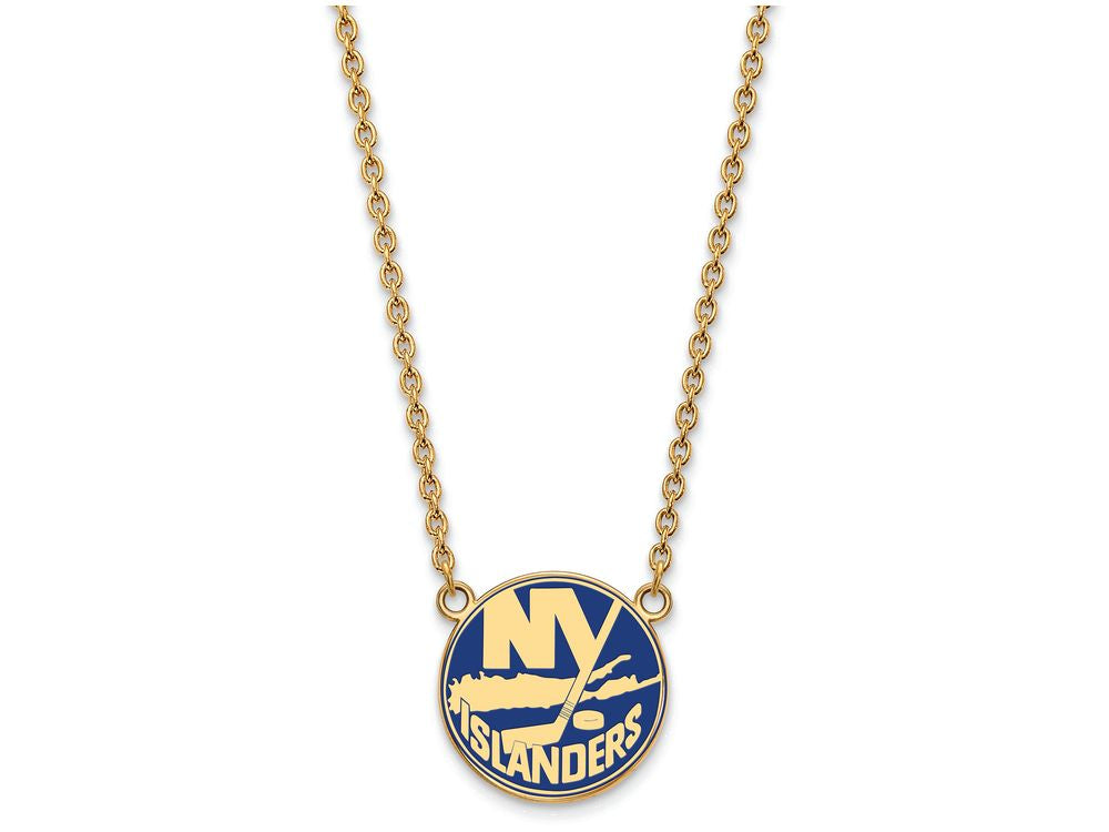 Sterling Silver Gp Nhl Logoart New York Islanders Large  Enamel Pendant Necklace
