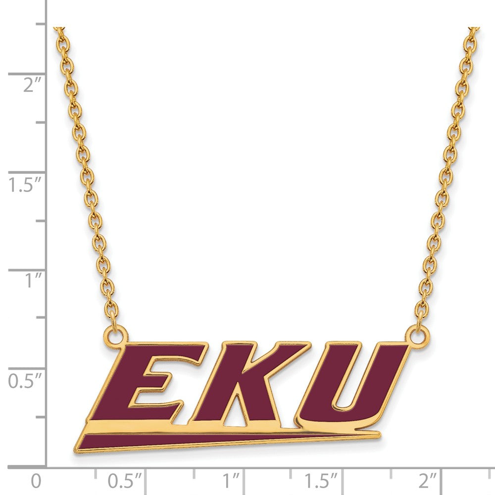 Logoart Sterling Silver Gp Eastern Kentucky U Large  Enamel Pendant Necklace