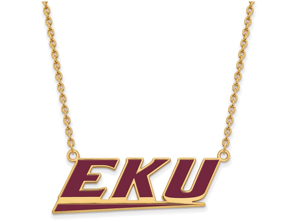 Logoart Sterling Silver Gp Eastern Kentucky U Large  Enamel Pendant Necklace