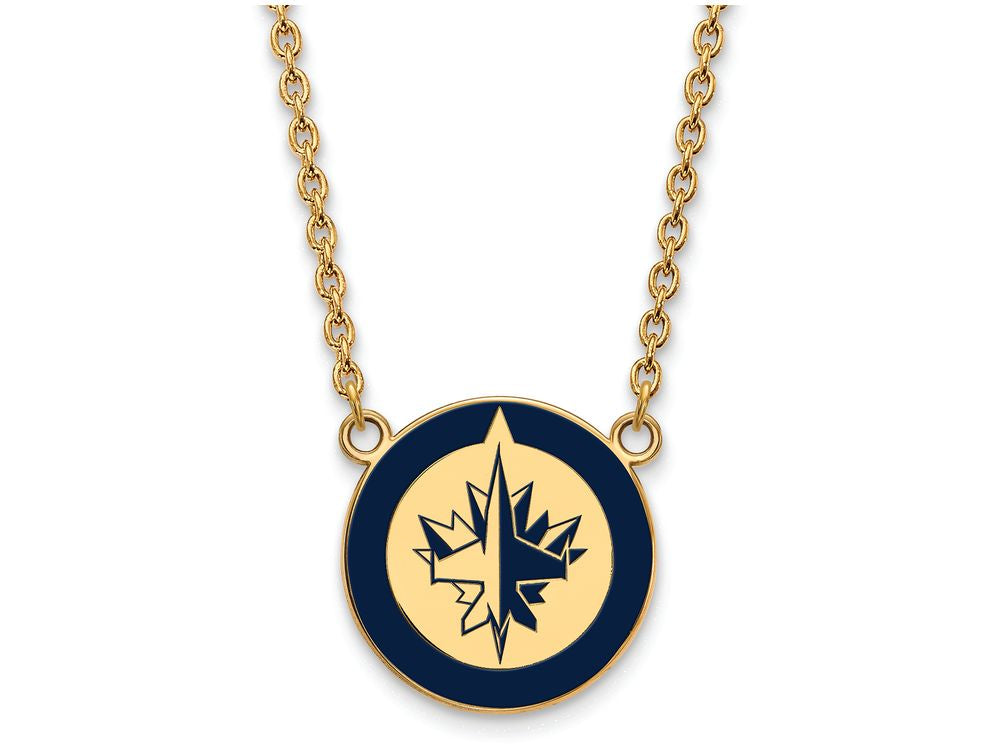 Sterling Silver Gold Plated NHL Logoart Winnipeg Jets Large  Enamel Pendant Necklace
