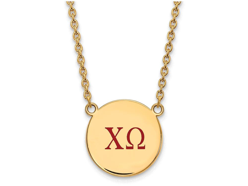 Logoart Sterling Silver Gp Chi Omega Large Enamel Pendant Necklace