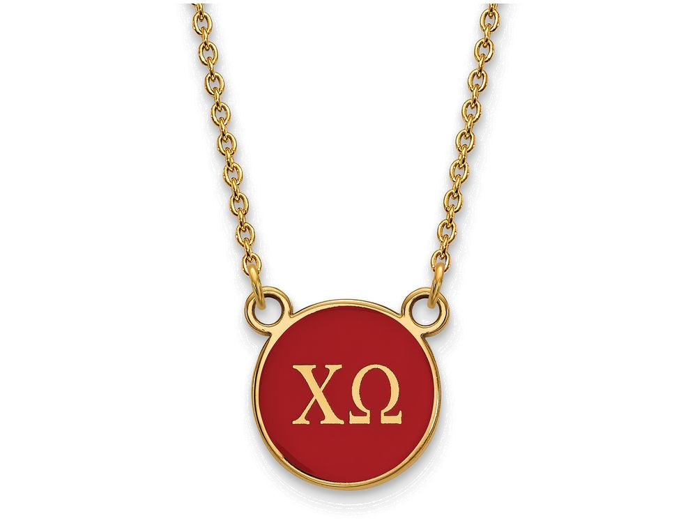 Logoart Sterling Silver Gp Chi Omega Small Enamel Pendant Necklace