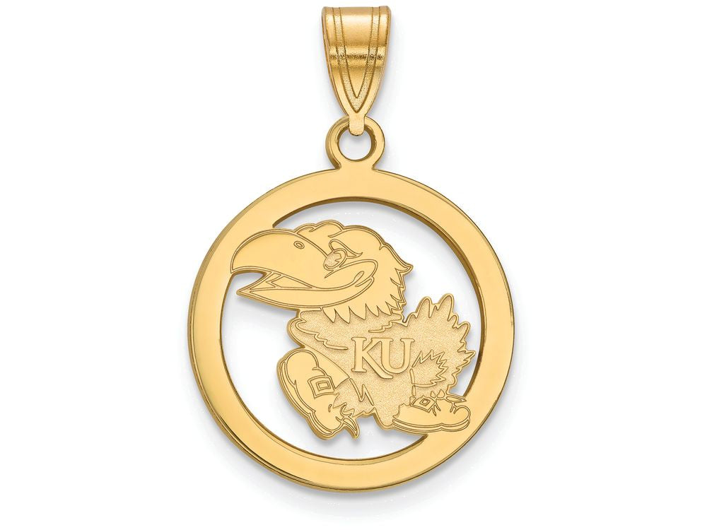 Logoart Sterling Silver Gp University Of Kansas Small Pendant In Circle