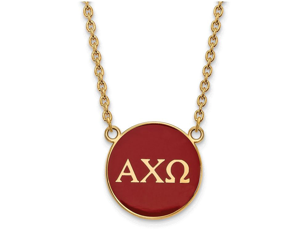 Logoart Sterling Silver Gp Alpha Chi Omega Large Enamel Pendant Necklace