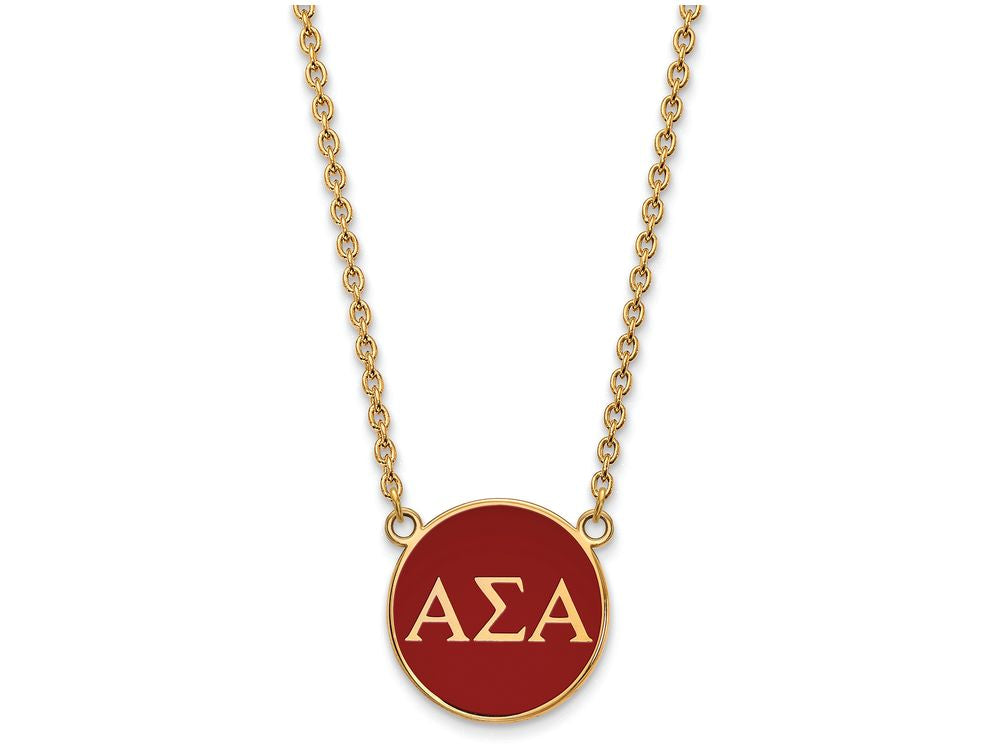 Logoart Sterling Silver Gp Alpha Sigma Alpha Large Enamel Pendant Necklace